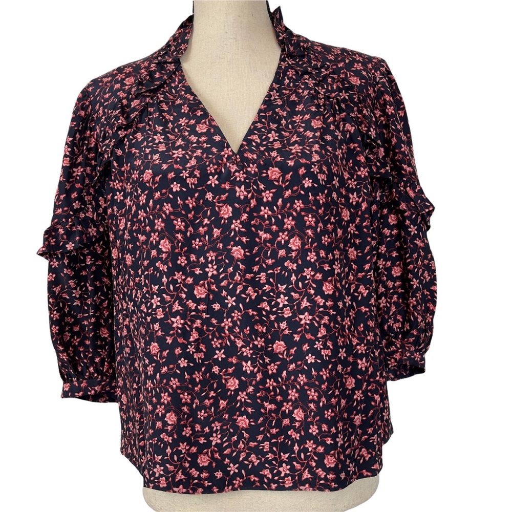 Frame Silk Cali Floral Ruffles 3/4 Sleeves Pullover Style Size XS